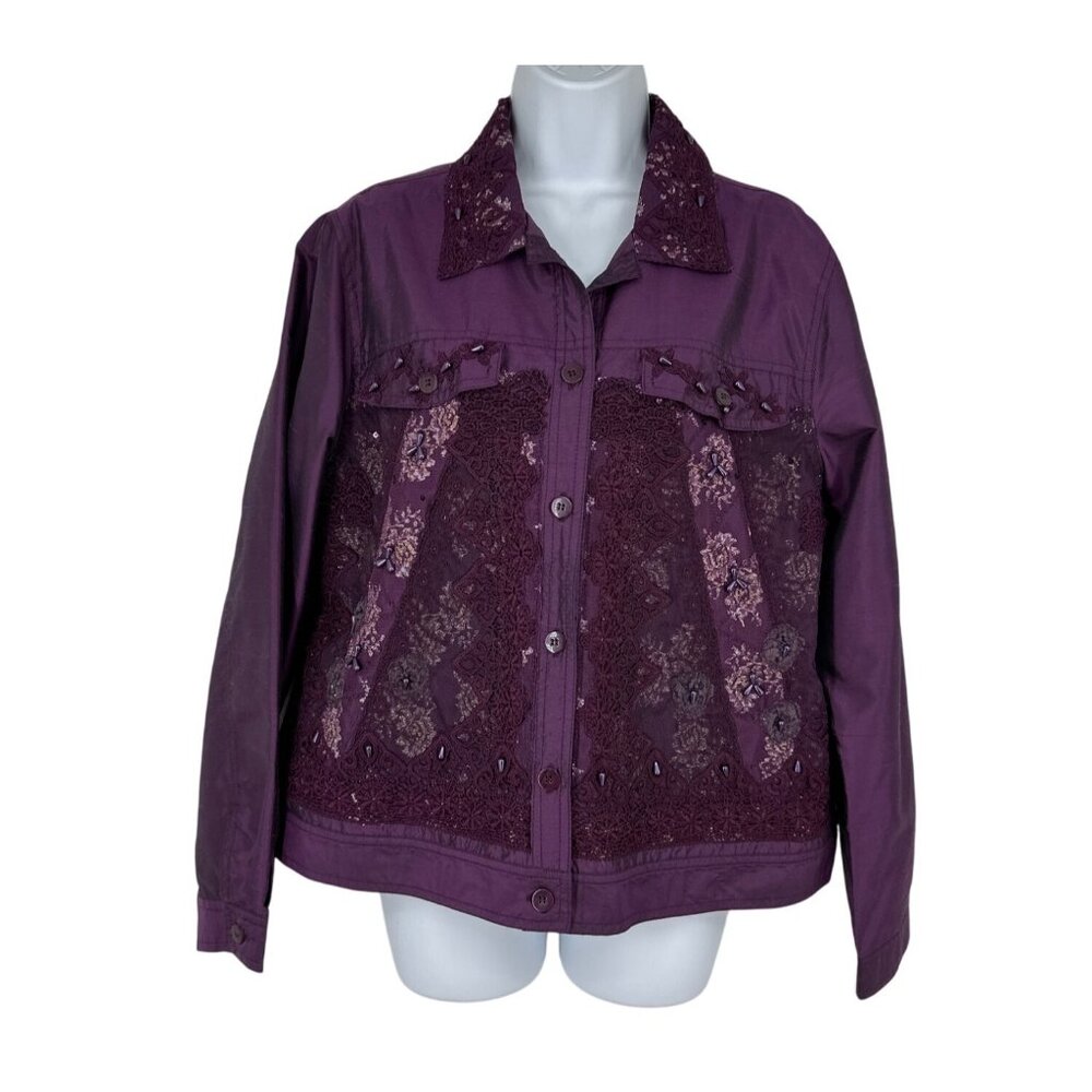 Coldwater‎ Creek Womens Purple Lace Overlay Button-Up Jacket L